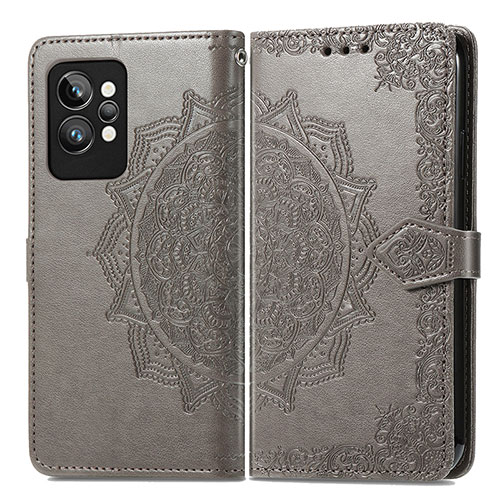 Leather Case Stands Fashionable Pattern Flip Cover Holder for Realme GT2 Pro 5G Gray