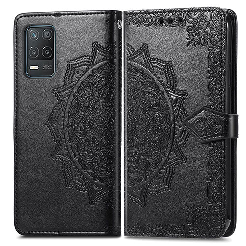 Leather Case Stands Fashionable Pattern Flip Cover Holder for Realme Narzo 30 5G Black