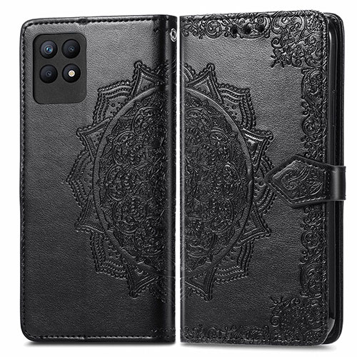 Leather Case Stands Fashionable Pattern Flip Cover Holder for Realme Narzo 50 4G Black