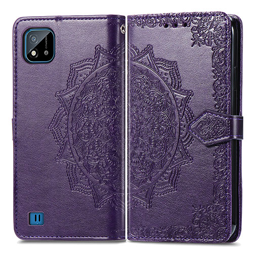 Leather Case Stands Fashionable Pattern Flip Cover Holder for Realme Narzo 50i Purple