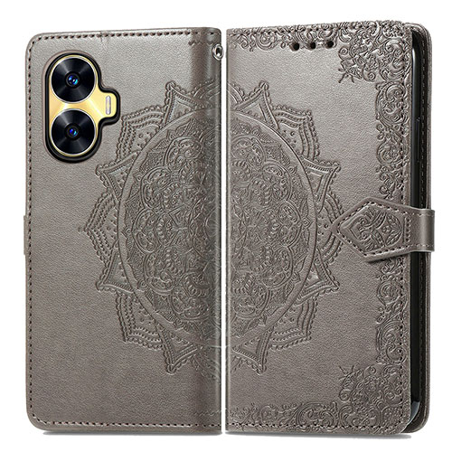 Leather Case Stands Fashionable Pattern Flip Cover Holder for Realme Narzo N55 Gray