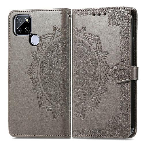 Leather Case Stands Fashionable Pattern Flip Cover Holder for Realme Q2i 5G Gray