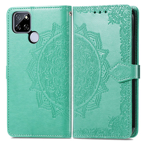 Leather Case Stands Fashionable Pattern Flip Cover Holder for Realme Q2i 5G Green