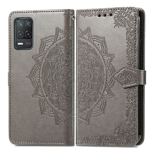 Leather Case Stands Fashionable Pattern Flip Cover Holder for Realme Q3 5G Gray