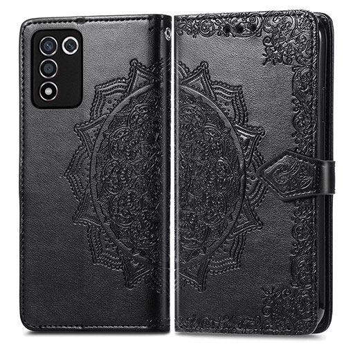 Leather Case Stands Fashionable Pattern Flip Cover Holder for Realme Q3s 5G Black