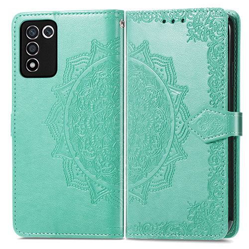 Leather Case Stands Fashionable Pattern Flip Cover Holder for Realme Q3t 5G Green