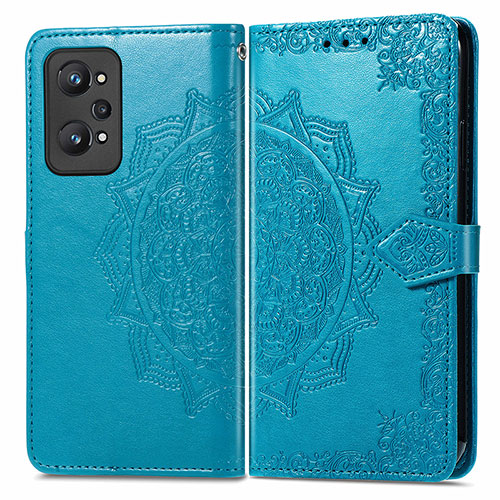 Leather Case Stands Fashionable Pattern Flip Cover Holder for Realme Q5 Pro 5G Blue