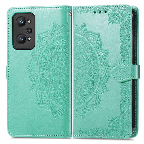 Leather Case Stands Fashionable Pattern Flip Cover Holder for Realme Q5 Pro 5G Green