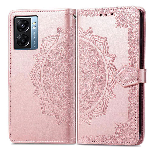 Leather Case Stands Fashionable Pattern Flip Cover Holder for Realme Q5i 5G Rose Gold