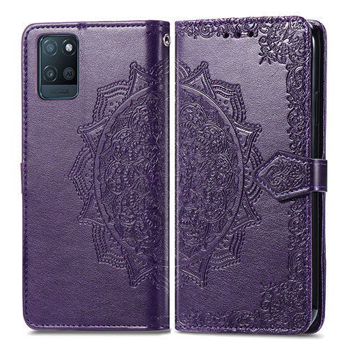 Leather Case Stands Fashionable Pattern Flip Cover Holder for Realme V11 5G Purple