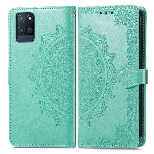 Leather Case Stands Fashionable Pattern Flip Cover Holder for Realme V11s 5G Green