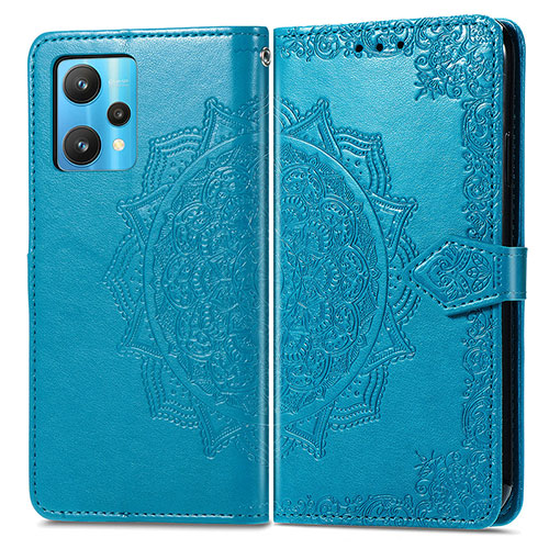 Leather Case Stands Fashionable Pattern Flip Cover Holder for Realme V25 5G Blue