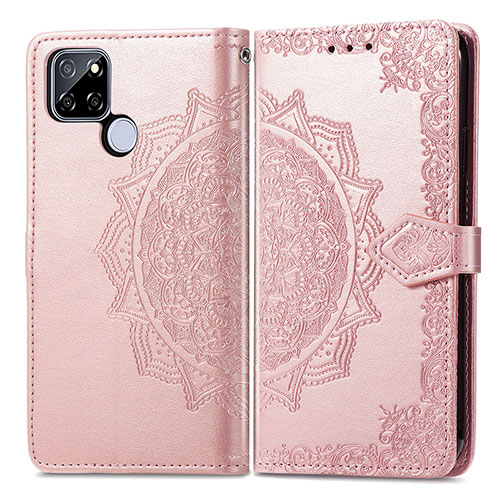 Leather Case Stands Fashionable Pattern Flip Cover Holder for Realme V3 5G Rose Gold