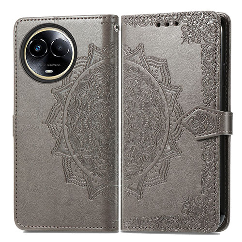 Leather Case Stands Fashionable Pattern Flip Cover Holder for Realme V50 5G Gray