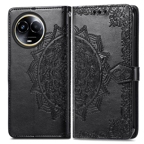 Leather Case Stands Fashionable Pattern Flip Cover Holder for Realme V50s 5G Black