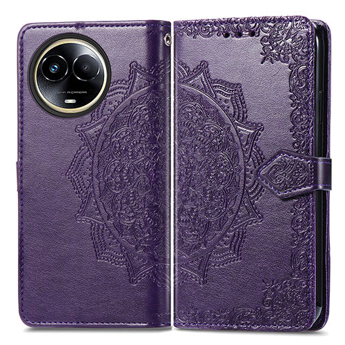 Leather Case Stands Fashionable Pattern Flip Cover Holder for Realme V50s 5G Purple