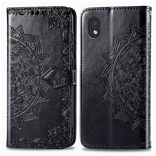 Leather Case Stands Fashionable Pattern Flip Cover Holder for Samsung Galaxy A01 Core Black