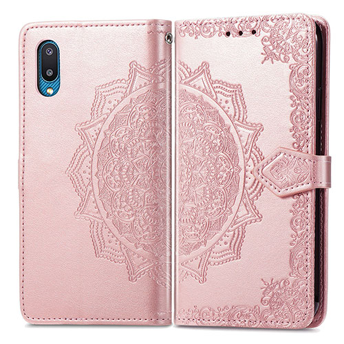 Leather Case Stands Fashionable Pattern Flip Cover Holder for Samsung Galaxy A02 Rose Gold