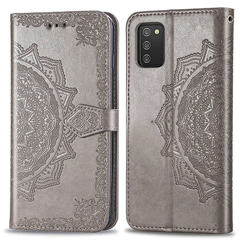 Leather Case Stands Fashionable Pattern Flip Cover Holder for Samsung Galaxy A02s Gray