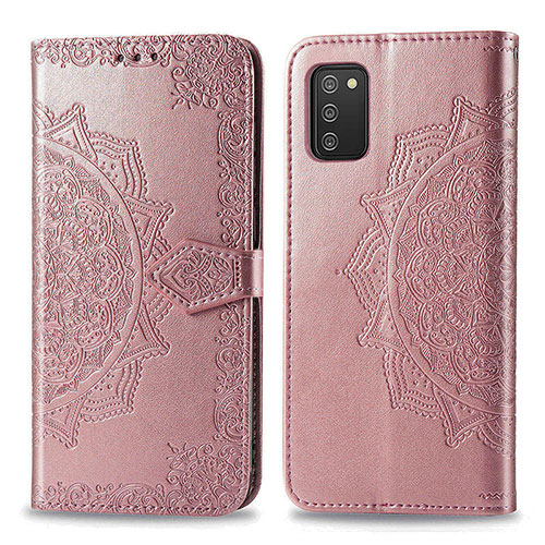 Leather Case Stands Fashionable Pattern Flip Cover Holder for Samsung Galaxy A02s Rose Gold