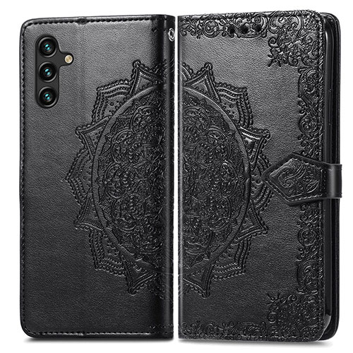 Leather Case Stands Fashionable Pattern Flip Cover Holder for Samsung Galaxy A04s Black