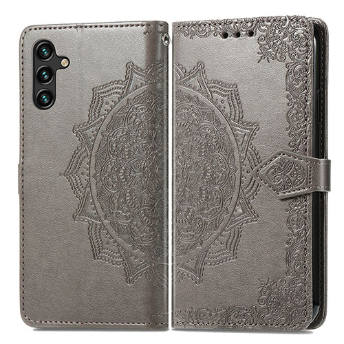 Leather Case Stands Fashionable Pattern Flip Cover Holder for Samsung Galaxy A04s Gray