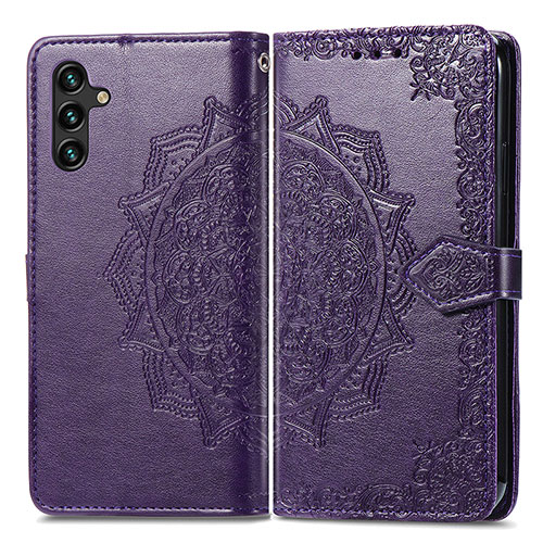 Leather Case Stands Fashionable Pattern Flip Cover Holder for Samsung Galaxy A04s Purple