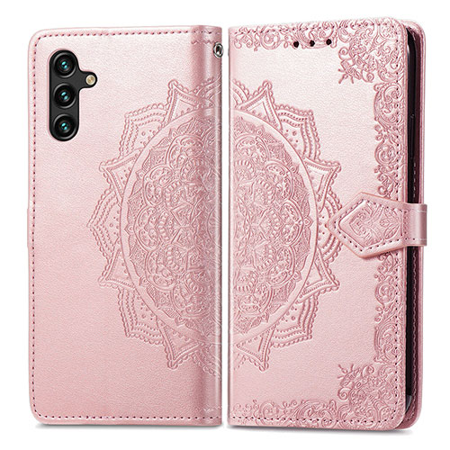 Leather Case Stands Fashionable Pattern Flip Cover Holder for Samsung Galaxy A04s Rose Gold