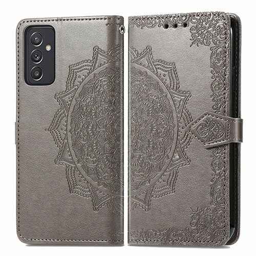 Leather Case Stands Fashionable Pattern Flip Cover Holder for Samsung Galaxy A05s Gray