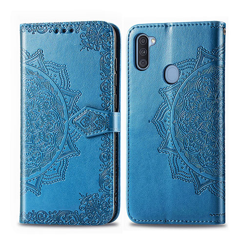 Leather Case Stands Fashionable Pattern Flip Cover Holder for Samsung Galaxy A11 Blue