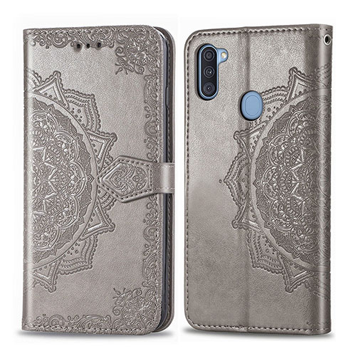 Leather Case Stands Fashionable Pattern Flip Cover Holder for Samsung Galaxy A11 Gray