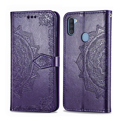 Leather Case Stands Fashionable Pattern Flip Cover Holder for Samsung Galaxy A11 Purple