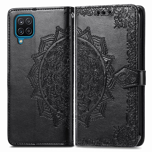 Leather Case Stands Fashionable Pattern Flip Cover Holder for Samsung Galaxy A12 5G Black