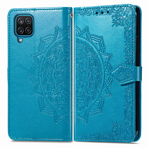 Leather Case Stands Fashionable Pattern Flip Cover Holder for Samsung Galaxy A12 5G Blue