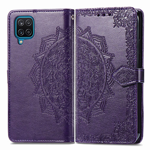 Leather Case Stands Fashionable Pattern Flip Cover Holder for Samsung Galaxy A12 5G Purple