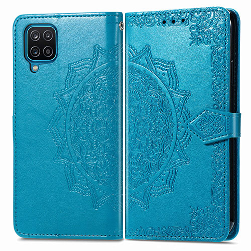 Leather Case Stands Fashionable Pattern Flip Cover Holder for Samsung Galaxy A12 Blue