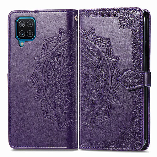Leather Case Stands Fashionable Pattern Flip Cover Holder for Samsung Galaxy A12 Purple