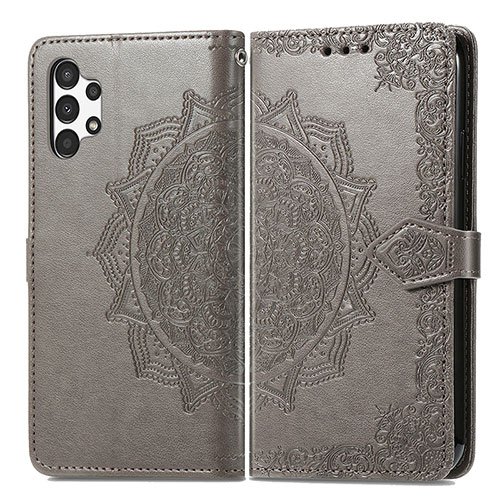 Leather Case Stands Fashionable Pattern Flip Cover Holder for Samsung Galaxy A13 4G Gray