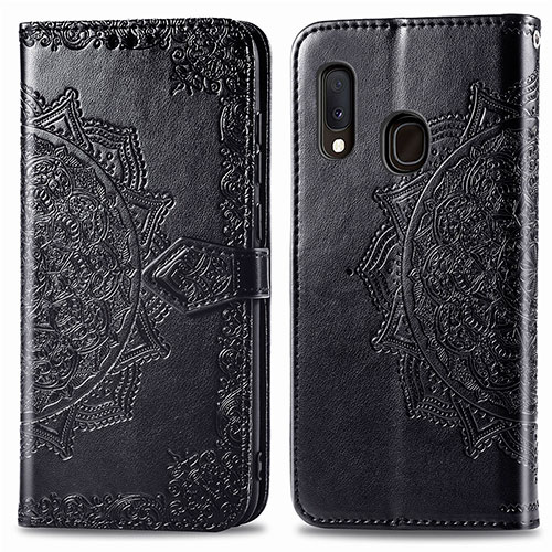 Leather Case Stands Fashionable Pattern Flip Cover Holder for Samsung Galaxy A20e Black