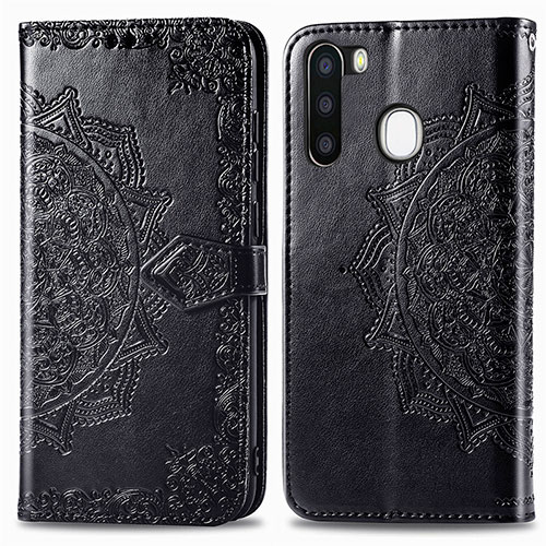 Leather Case Stands Fashionable Pattern Flip Cover Holder for Samsung Galaxy A21 European Black