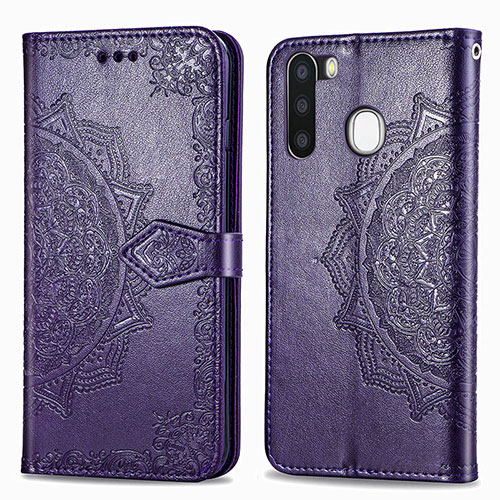 Leather Case Stands Fashionable Pattern Flip Cover Holder for Samsung Galaxy A21 European Purple