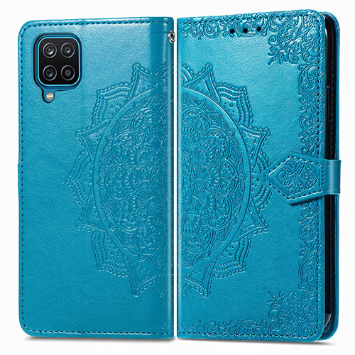 Leather Case Stands Fashionable Pattern Flip Cover Holder for Samsung Galaxy A22 4G Blue