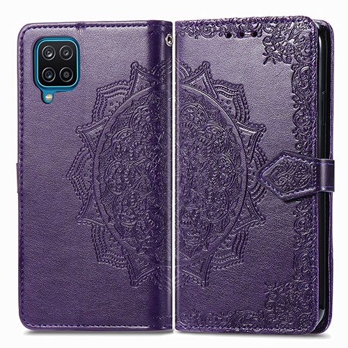 Leather Case Stands Fashionable Pattern Flip Cover Holder for Samsung Galaxy A22 4G Purple