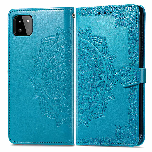 Leather Case Stands Fashionable Pattern Flip Cover Holder for Samsung Galaxy A22 5G Blue