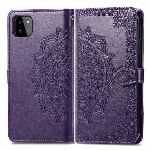 Leather Case Stands Fashionable Pattern Flip Cover Holder for Samsung Galaxy A22 5G Purple