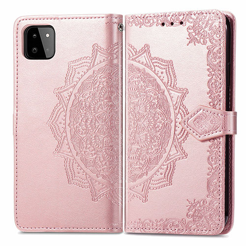 Leather Case Stands Fashionable Pattern Flip Cover Holder for Samsung Galaxy A22 5G Rose Gold