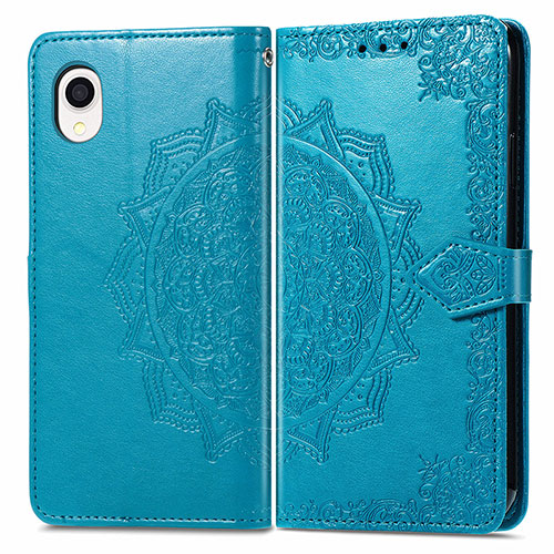 Leather Case Stands Fashionable Pattern Flip Cover Holder for Samsung Galaxy A22 5G SC-56B Blue