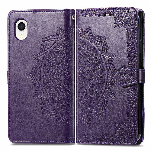 Leather Case Stands Fashionable Pattern Flip Cover Holder for Samsung Galaxy A22 5G SC-56B Purple