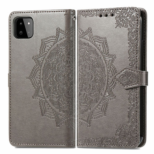 Leather Case Stands Fashionable Pattern Flip Cover Holder for Samsung Galaxy A22s 5G Gray