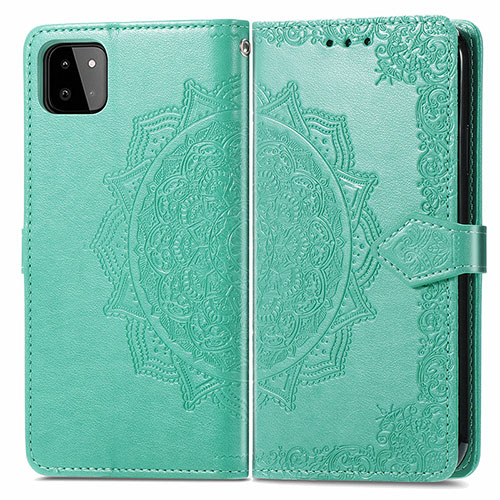 Leather Case Stands Fashionable Pattern Flip Cover Holder for Samsung Galaxy A22s 5G Green